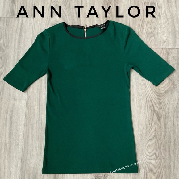 Ann Taylor Hunter Green Blouse, Shirt with back Bow, Bodycon Petite XS - Picture 7 of 13